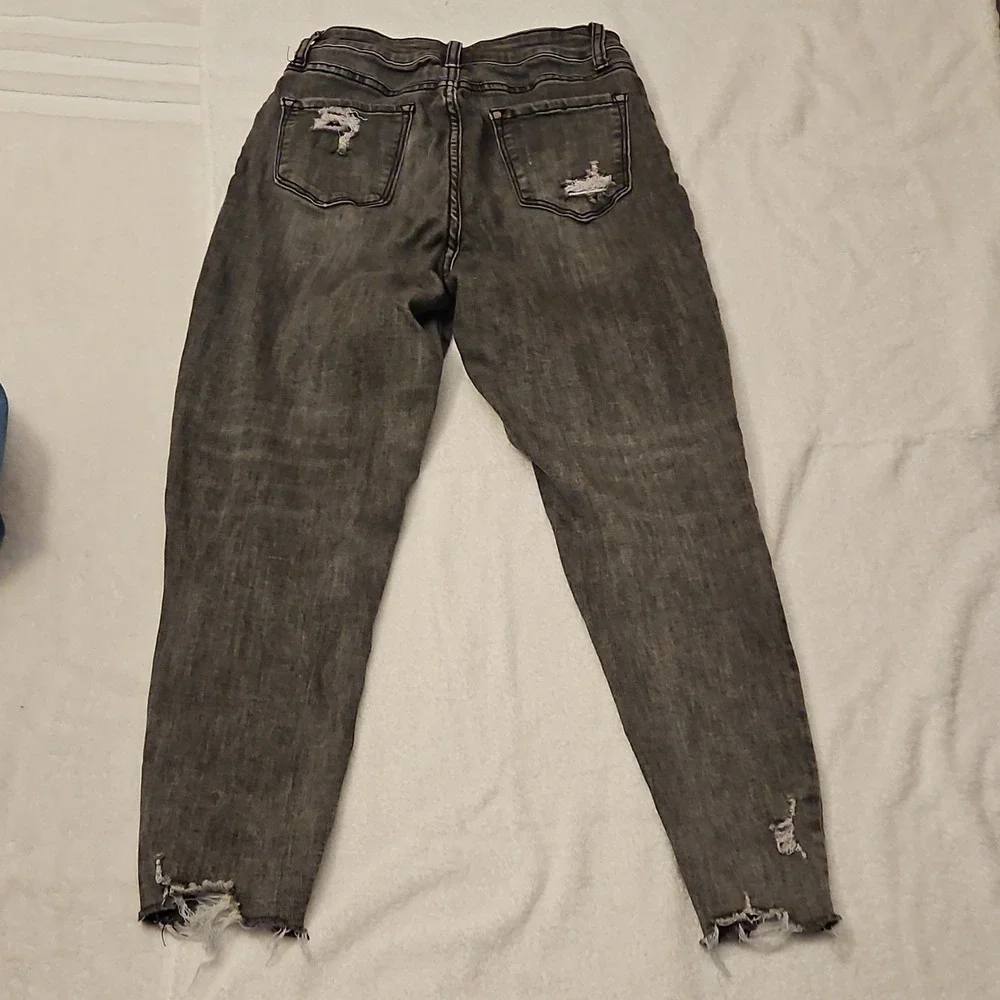 BALAM Women's Grey Skinny Jeans Stretch‎ Denim Distressed Zip Button